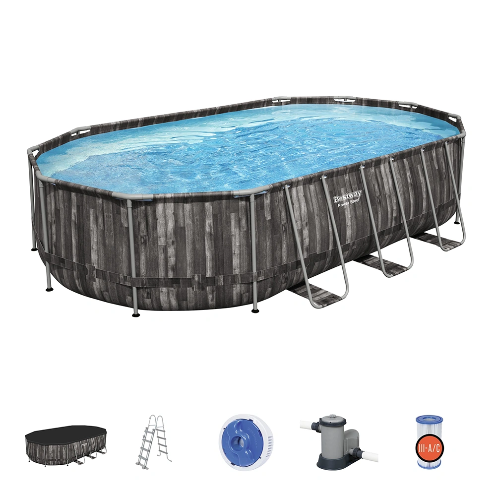 Bestway ESPIRITU fémvázas kerti medence készlet vízforgatóval, létrával és takaró ponyvával, 610x366x122cm